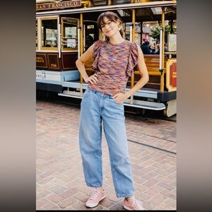 Anthropologie Ruby Flutter-Sleeved Multicolor Knit Top size M.